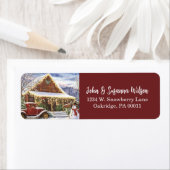 ヴィンテージ素朴冬のクリスマス雪だるまシーン ラベル (インサイチュ)