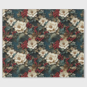 ヴィンテージ素朴冬の赤い果実フローラクリスマス ラッピングペーパー (フラット)