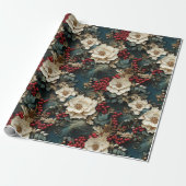ヴィンテージ素朴冬の赤い果実フローラクリスマス ラッピングペーパー (アンロールド)