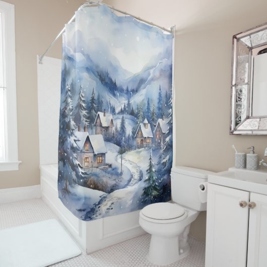 ヴィンテージ素朴冬場の雪煙突煙 シャワーカーテン (インサイチュ)