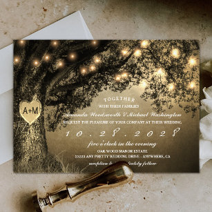 ヴィンテージ素朴刻みオークの木結婚式招待状 招待状