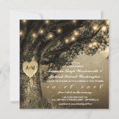 ヴィンテージ素朴刻みオークの木結婚式招待状 招待状 (正面)