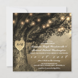 ヴィンテージ素朴刻みオークの木結婚式招待状 招待状