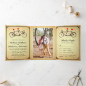 ヴィンテージ素朴可愛いタンデム結婚自転車の写真 三つ折り招待状 (内部)