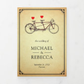 ヴィンテージ素朴可愛いタンデム結婚自転車の写真 三つ折り招待状 (カバー)