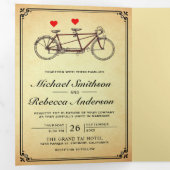 ヴィンテージ素朴可愛いタンデム結婚自転車の写真 三つ折り招待状 (内部最初)