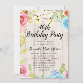 ヴィンテージ素朴国文字列ライト40th誕生日 招待状