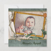 ヴィンテージ素朴国男の赤ちゃん写真Aqiqah 招待状 (正面)