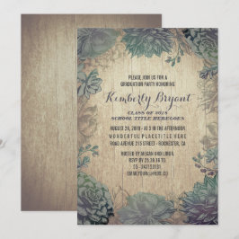 ヴィンテージ素朴多肉木材卒業パーティー 招待状