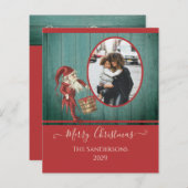 ヴィンテージ素朴小妖精や小人レッドグリーン写真クリスマスカード (正面/裏面)