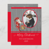 ヴィンテージ素朴小妖精や小人レッドグリーン写真クリスマスカード (正面/裏面)