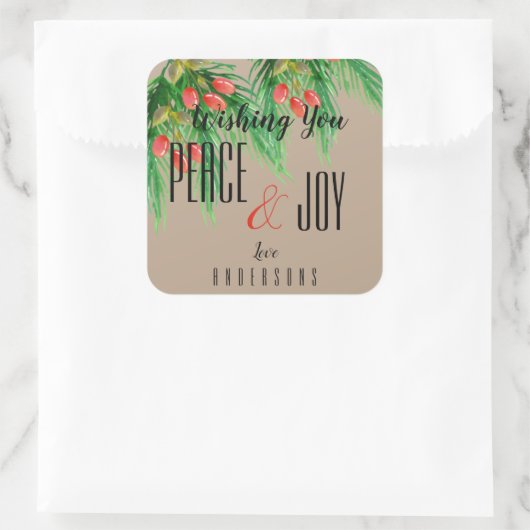 ヴィンテージ素朴平和と喜びクリスマスステッカー スクエアシール (バッグ)