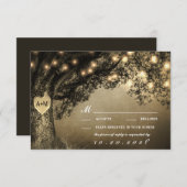 ヴィンテージ素朴彫りオークの木の結婚式RSVPカード 出欠カード (正面/裏面)