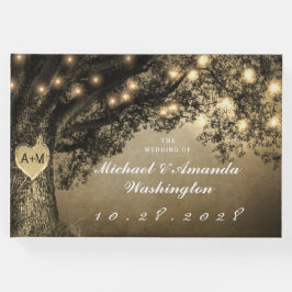 ヴィンテージ素朴彫りオーク結婚の木 ゲストブック