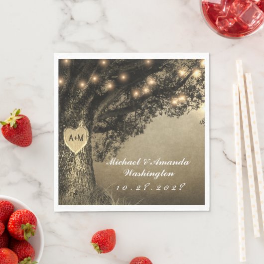 ヴィンテージ素朴彫りオーク結婚の木 スタンダードランチョンナプキン (インサイチュ)