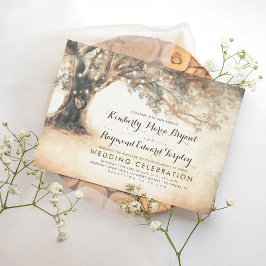 ヴィンテージ素朴彫りオーク結婚の木 招待状