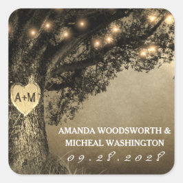 ヴィンテージ素朴彫りオーク結婚式の引き出物シール スクエアシール