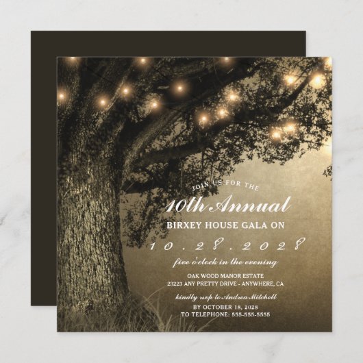 ヴィンテージ素朴彫刻オークツリーガラ招待状 招待状 (正面/裏面)