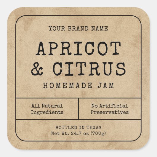 ヴィンテージ素朴手作りジャムジャムジャムスクエアラベル スクエアシール (正面)