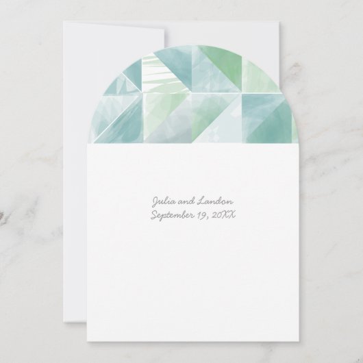 ヴィンテージ素朴抽象芸術ブルーとミント結婚ズ 招待状 (正面)