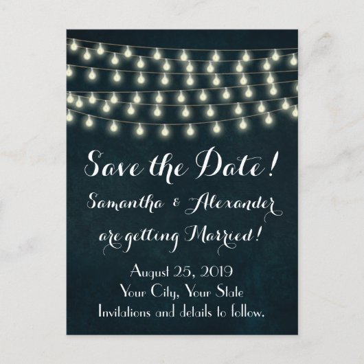 ヴィンテージ素朴文字列ライト日付の保存 案内ポストカード (正面)