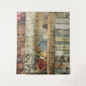 ヴィンテージ素朴新聞パッチワークコラージュ(10) タペストリー (正面)