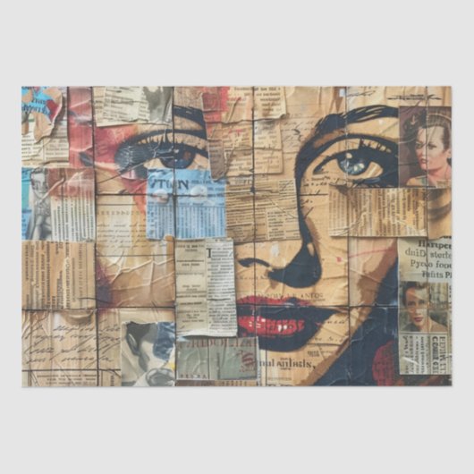 ヴィンテージ素朴新聞パッチワークコラージュ(11) 薄葉紙 (正面)