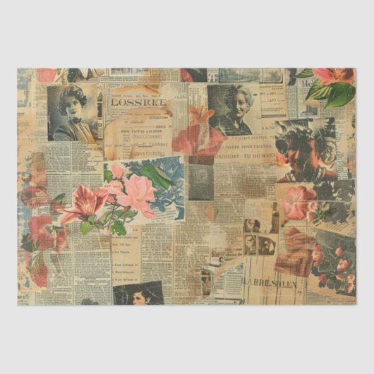 ヴィンテージ素朴新聞パッチワークコラージュ(2) 薄葉紙 (正面)