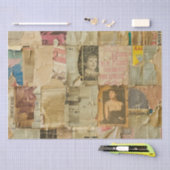 ヴィンテージ素朴新聞パッチワークコラージュ(6) 薄葉紙 (クラフト)