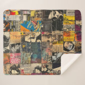 ヴィンテージ素朴新聞パッチワークコラージュ(7) シェルパブランケット (正面(横))