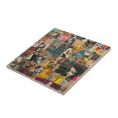 ヴィンテージ素朴新聞パッチワークコラージュ(7) タイル (側面)