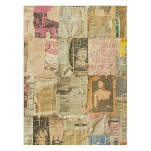 ヴィンテージ素朴新聞パッチワークコラージュ(7) テーブルクロス (正面)