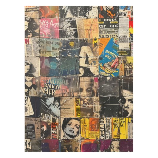 ヴィンテージ素朴新聞パッチワークコラージュ(8) テーブルクロス (正面)