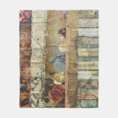 ヴィンテージ素朴新聞パッチワークコラージュ(9) フリースブランケット (正面)