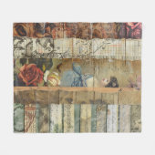 ヴィンテージ素朴新聞パッチワークコラージュ(9) フリースブランケット (正面(横))