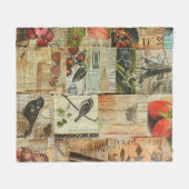 ヴィンテージ素朴新聞社パッチワークコラージュ(4) フリースブランケット (正面(横))