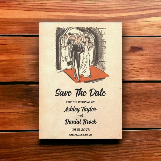 ヴィンテージ素朴新郎新婦の結婚式の日付を保存 招待状