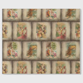 ヴィンテージ素朴旧世界の父クリスマスコラージュ ラッピングペーパー (フラット)