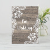 ヴィンテージ素朴木材ホワイトレース結婚ズ 招待状 (スタンド正面)