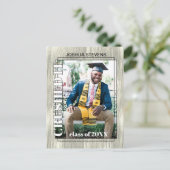 ヴィンテージ素朴木目卒業発表 ポストカード (スタンド正面)