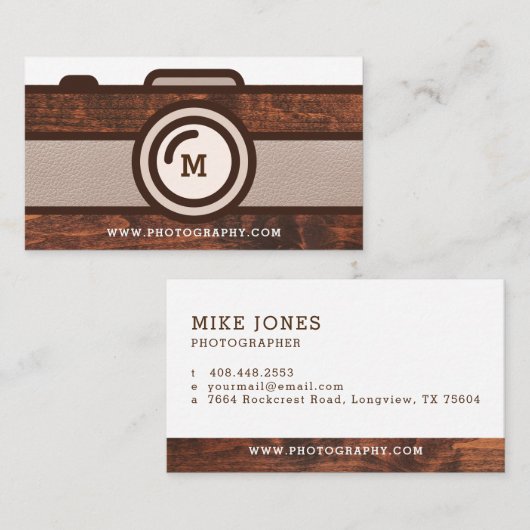 ヴィンテージ素朴木目撮影カメラ 名刺 (正面/裏面)