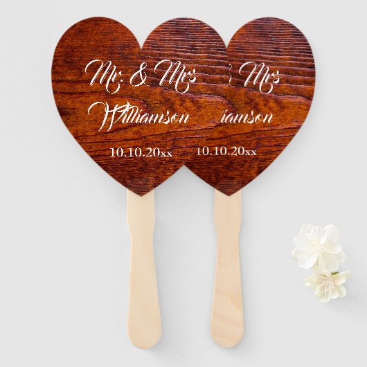 ヴィンテージ素朴木目結婚写真家そしてミセス ハンドファン (正面&裏面)