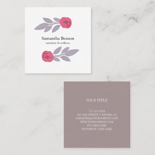 ヴィンテージ素朴植物葉枝 スクエア名刺 (正面/裏面)