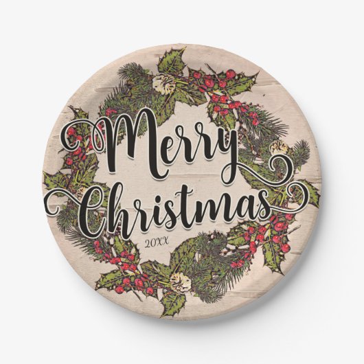 ヴィンテージ素朴樺の木ホリデークリスマスパーティー ペーパープレート (正面)