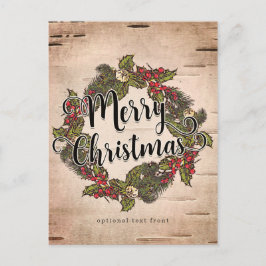 ヴィンテージ素朴樺の木ホリデーメリークリスマス シーズンポストカード