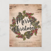 ヴィンテージ素朴樺の木ホリデーメリークリスマス シーズンポストカード (正面)