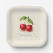 ヴィンテージ素朴水彩さくらんぼフルーツタイポグラフィ ペーパープレート (正面)