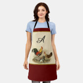 ヴィンテージ素朴水色のカラフル鶏の鶏 エプロン (着用した状態)