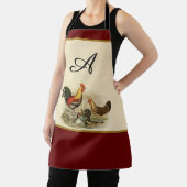 ヴィンテージ素朴水色のカラフル鶏の鶏 エプロン (インサイチュ)