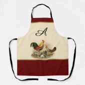 ヴィンテージ素朴水色のカラフル鶏の鶏 エプロン (正面)